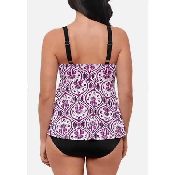 Swim Solutions Women + Printed Tiered Fauxkini One-Piece Swimsuit Size 10 15002 - Picture 2 of 2